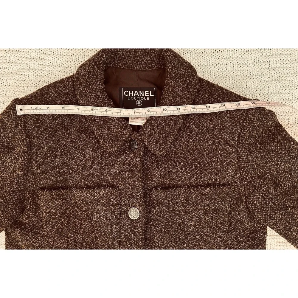 Chanel Boutique Vintage 97A Brown Wool Angora Tweed Jacket CC Logo Buttons 38